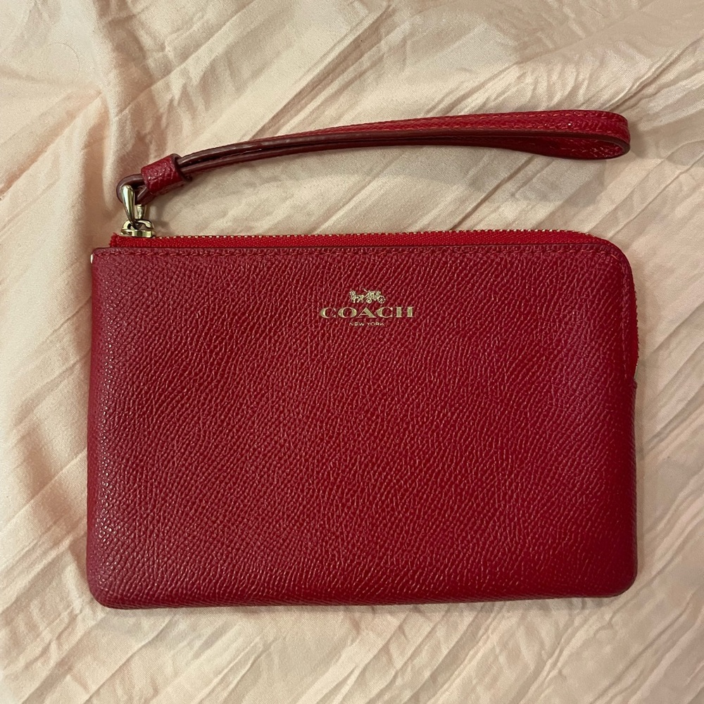 Coach Crossgrain Leather Corner Zip Wristlet Wallet 1941 Red